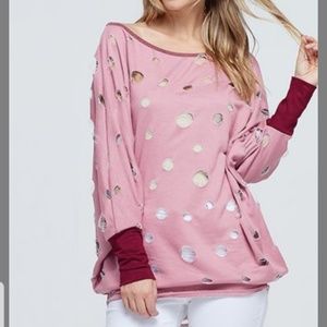 1️⃣day sale!  Frumos Rose Knit Off Shoulder Top